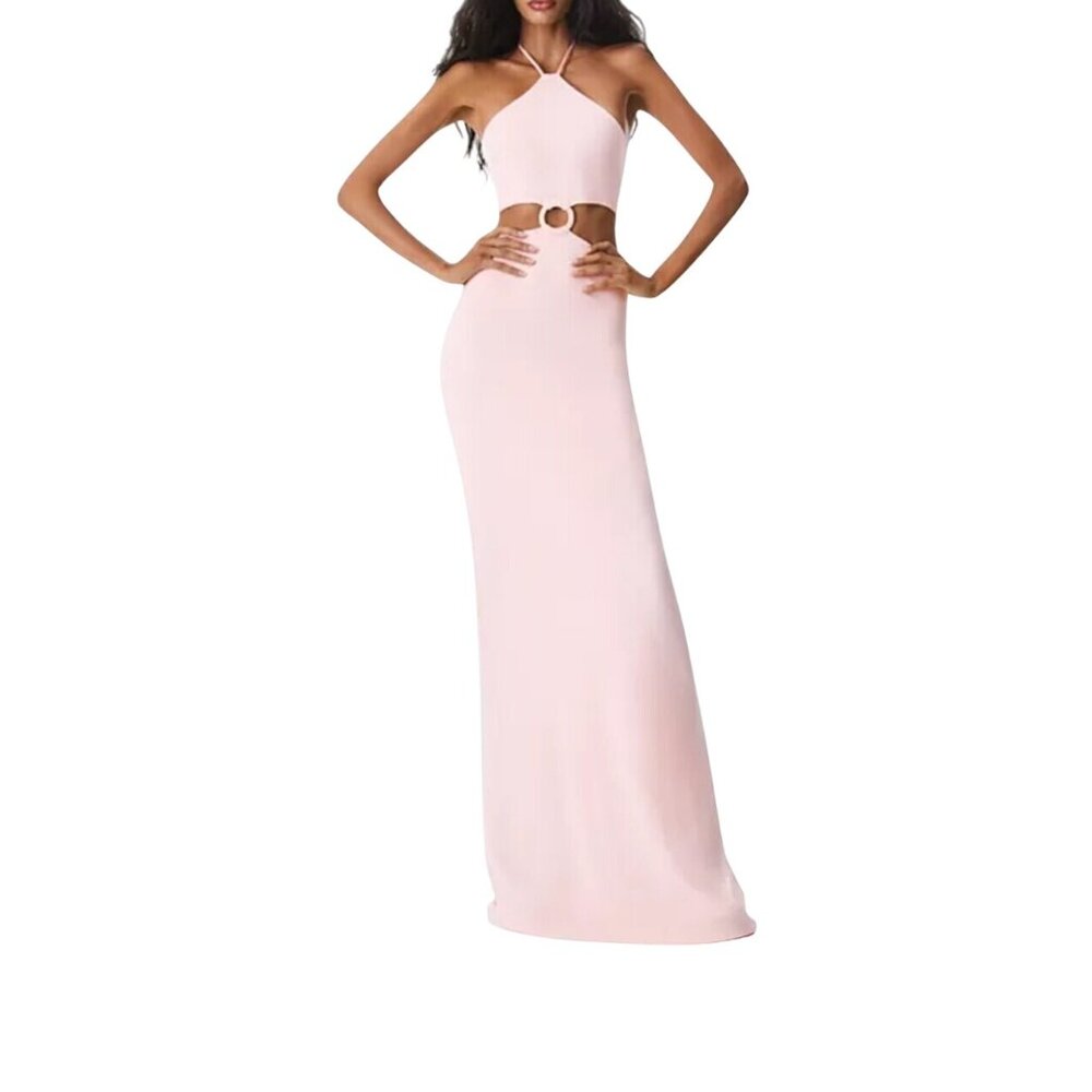 Alice + Olivia Marguerite Rose Pink Cutout Long Halter Dress Size 6 New With Tag - Picture 5 of 13